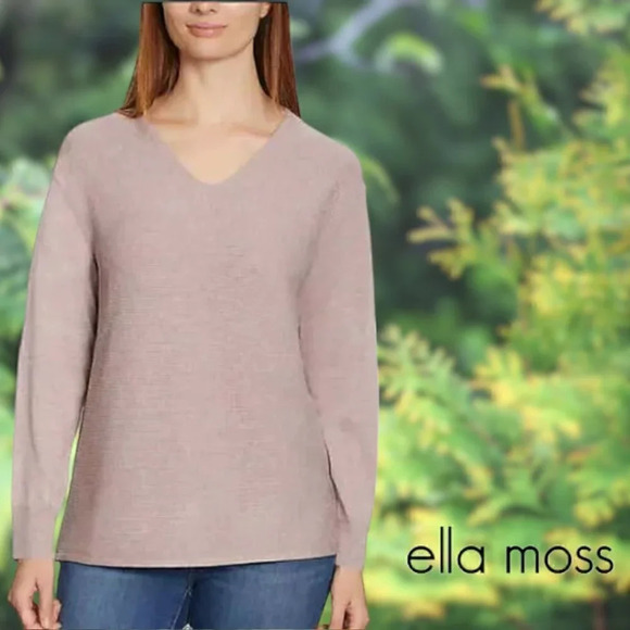 Ella Moss | Long Sleeve Ribbed V-Neck Sweater | Mauve L - Picture 1 of 3